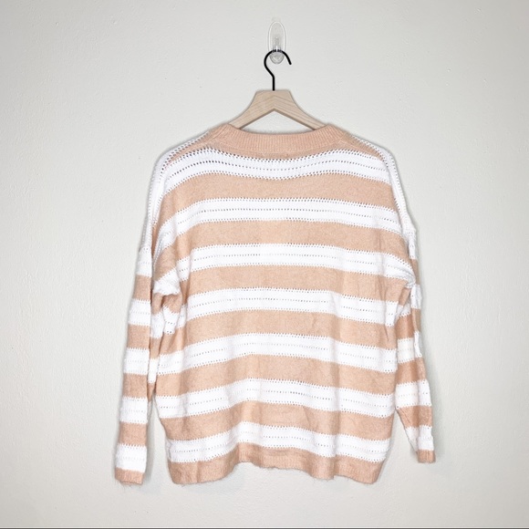 NWT FRNCH Nadiege Striped Boxy Pastel Pink Crewneck Sweater M/L - Picture 3 of 11